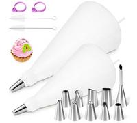 Poche à Douille, Poches à Douille Réutilisables + 10 Douilles Inox, 20 PCS | avec Poches Coton, Adaptateurs, Kit Pâtisserie Professionnel pour Décoration de Gâteaux, Cupcakes, Biscuits
