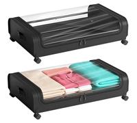 Poche de rangement sous le lit - Sac de rangement - Roulettes et couvercle - Fenêtre transparente - Tissu non tissé - Cadre métallique - Noir