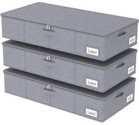 Poches de rangement sous lit Ibzoa®, lot de 3, pliables, 80 x 40 x 15 cm, couleur gris, tissu Oxford avec base en PP, respirantes, fermetures éclair robustes, 4 poignées