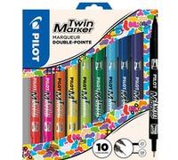 Pilot Pen - Marqueur permanent Twin double pointe 0,8/2 mm - Pochette 10 couleurs assorties