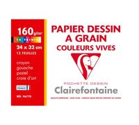 Pochette 12 feuilles papier dessin Etival Color couleurs vives A4+ Clairefontaine à grain 160 g