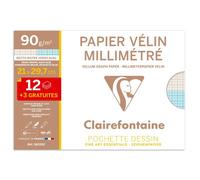 Clairefontaine Pochette Vélin Millimétré 96555C 15 feuilles (12 + 3 gratuites) 21×29,7 cm 90 g