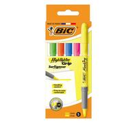 BIC Highlighter Grip pointe biseautée - Étui carton de 5 couleurs fluo assorties