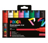 Posca Marqueur PC-8K - Pointe biseautée 8 mm - Boîte 8 couleurs assorties