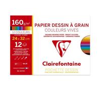 Pochette 12 feuilles de papier dessin Clairefontaine Couleurs vives E