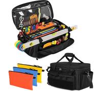 Pochette à outils avec 3 compartiments zippés, sac de travail multifonctionnel, noir