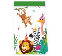 Pochette cadeau Procos - 93787 - Lot de 4 Sacs en Papier FSC, pour Anniversaire, fete a theme, Jungle, Ballons, Multicolore