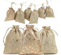 Pochette Calendrier de l'Avent a Remplir Soi Même 2024 pochon Sachet Tissu Reutilisable 10x15 cm Petit Sac Emballage Noel, 24 Calendrier de l'Avent Vide Diy à Remplir Enfant Femme Homme, Or