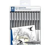 Staedtler Feutres fins Pigment Liner 308 – lot de 12, noir, pointes 0,05–2,0 mm