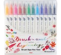 Pentel Feutres pinceau Brush Sign Pen Twin – Bi-pointe, large et fine – Pochette de 12