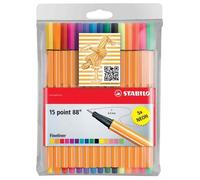 Pochette de 15 Stylo-Feutre POINT 88 - STABILO - Pointe Fine 0,4 mm - 30 couleurs - Assortis