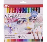 Apli 18913 - Pochette de 24 crayons aquarellables avec pinceau inclus - Crayons de couleur aquarelle haute pigmentation