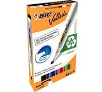 BIC Velleda 1751 ECOlutions Feutres pour Tableau Blanc Effaçables à Sec à Pointe Moyenne Biseautée - Couleurs Assorties, Etui Carton de 4