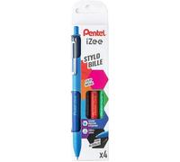 Pentel Stylos-bille rétractables iZee BX470/4BASIC pointe moyenne - Pochette 4 couleurs