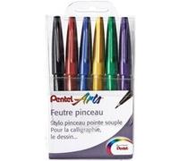 Pentel Pochette de 6 feutres pinceaux à pointe souple pour esquisse/calligraphie Couleurs assorties funny