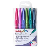 Pentel Arts Brush Sign Pen SES15C/6TREND, Pochette de 6 Feutres pinceaux, Assortiment de Couleurs tendances Trend