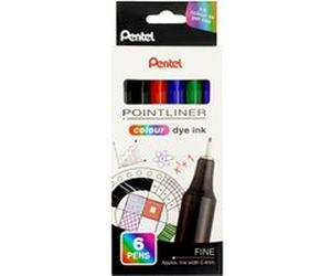 Pochette de 6 feutres techniques Pentel Pointliner Colour Dye Ink S40 Pointe 0,4 mm Multicolore