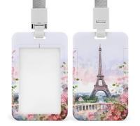 Pochette de protection verticale robuste en plastique avec motif Tour Eiffel de Paris avec fleurs - Pour infirmière, enseignante, bureau, femme et homme