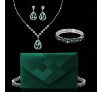 Pochette de soirée en satin avec bordure, sac à bandoulière enveloppe, sac à bandoulière élégant pour cadeau de mariage, sac de bal, avec ensemble de bijoux en strass étincelants 3 pièces, comprenant 