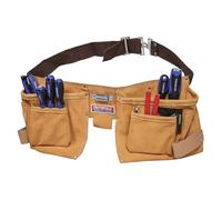 Pochette double Faithfull en cuir suédé pour outils et clous - Ceinture à outils 10 poches avec passants pour marteau et ceinture réglable (tailles : 74 à 117 cm) - Beige