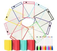 Pochette Effaçable à Sec Réutilisable PVC Transparente pour Dossiers | Double Face Claire, Imperméable et Facile à Nettoyer, Porte-feutre Intégré, Œillet Couleur Aléatoire Plusieurs styles