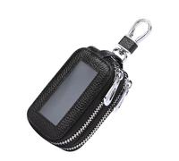 Pochette en cuir synthétique pour clés de voiture, double fermeture éclair, porte-clé, porte-clé, porte-cartes, porte e voiture en cuir tendance, fenêtre transparente pour homme, Noir , Refer to