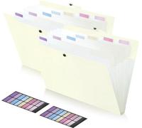 Pochette en plastique A4 à 8 compartiments, avec index pour dossiers, lot de 2, pochette en plastique A4 avec étiquette rigide, conception à anneaux et boucles empêchant l'ouverture, jaune