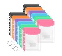 Pochette en plastique imperméable Classeur de poche A4, 24 pièces, dossiers extensibles, enveloppes imperméables, classeurs à bouton-pression transparent, for l'école et le bureau(Style B 24 Pcs)