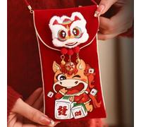 Pochette en pour velours pour Nouvel An Chinois 2026, Pochette | pour année du pour cheval, avec Broderie Exquise et Franges, Grand Capacité 10.5x18.5cm, de pour fête Traditionnel
