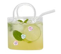 Pochette en verre pour boissons | Mug Transparent à Rebord Large avec Paille | Vase à fleurs en forme de pochette et coupe à cocktail,pour Maison Café Bar Enterrement de Vie de Jeune Fille Soirée Fill
