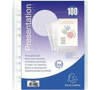 Exacompta Sachet de 100 pochettes perforées polypropylène grainé 5/100e A4 Cristal