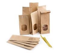 Pochette papier kraft brun avec fenêtre, 10 pièces, petit emballage carton alimentaire, sac cadeau Noël à fermer avec clips dorés, sachet pâtisserie, 7 x 4 x 20,5 cm