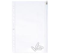 pochette perforée 30,5x17cm avec zip PVC lisse 14/100éme incolore