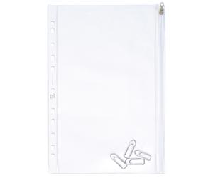 pochette perforée 30,5x17cm avec zip PVC lisse 14/100éme incolore