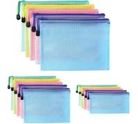 Pochette Plastique A4+A5+A6, 15PCS Pochette Zippée, PVC Mesh Zipper Pouch Document Wallet, Ranger Papiers petits Objets des Fournit