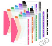 Pochette Plastique A4, Vakki Pochettes Porte-Documents avec Rabat, Pochette Perforee Transparente Couleurs, Classeur pochette Lot de 12