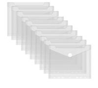 Pochette Plastique Classeur A5, Lot de 10 Porte Documents Classeur A5 Transparente avec Bouton Porte-Documents Imperméable Organisation pour Voyage Famille Bureau Déposer (23x18cm, 7 Perforée)