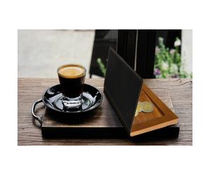 Pochette pour additions WOOD, en cuir et bois, noir