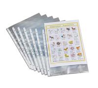Pochette pour brochures Leitz, DIN A4, incolore, film PP, 130 my, surface grainée, ouverture sur le dessus, découpe pour le pouce, perforation 4 trous, protection des documents, 100 pochettes
