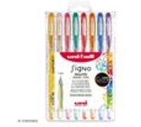 uni-ball Mitsubishi Pencil - 8 Stylos Rollers Encre Gel Signo - Couleurs Pailletées - Pointe 1 mm - Écriture Large - Rollers Créatifs pour Carterie et Loisirs Créatifs