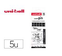 Pochette uni-ball 5 feutres pointe calibree 0.1 cs3200 coloris noir