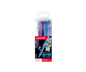 Pochette uniball signo roller encre gel ecriture large broad creatif or / argent / blanc / bronze 4 unites