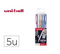 Pochette uniball signo roller encre gel ecriture moyenne coloris pastel blanc / bleu / orange / rose / violet 5