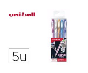 Pochette uniball signo roller encre gel ecriture moyenne coloris pastel blanc / bleu / orange / rose / violet 5