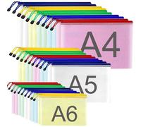 Pochettes de documents, fermeture éclair, formats A4, A5, A6, lot de 30, étanches, en plastique avec filet