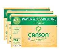 Pochettes de Papier Dessin - CANSON - C à Grain - Lot de 3 - 12 Feuilles A4 - 224g Blanc