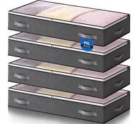 Pochettes de rangement sous lit Unyqoos® avec fenêtre transparente, lot de 4, 100 x 50 x 18 cm, 90 litres, pliables, en feutre à trois couches