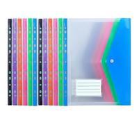 Pochettes de reliure - 12 protections de pages en plastique multicolores, enveloppes extensibles pour documents A4 avec bouton-pression, dossier étanche pour l'école et le bureau