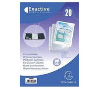 Exacompta Pochettes perforées Exactive A4 – PP lisse 5,5/100e, coins biseautés, cristal – Sachet 20