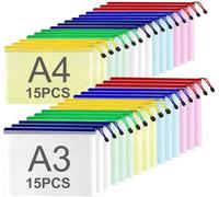 Pochettes imperméables pour documents de voyage avec fermeture à glissière, formats A3/A4, en plastique maillé, pochettes pour documents de voyage